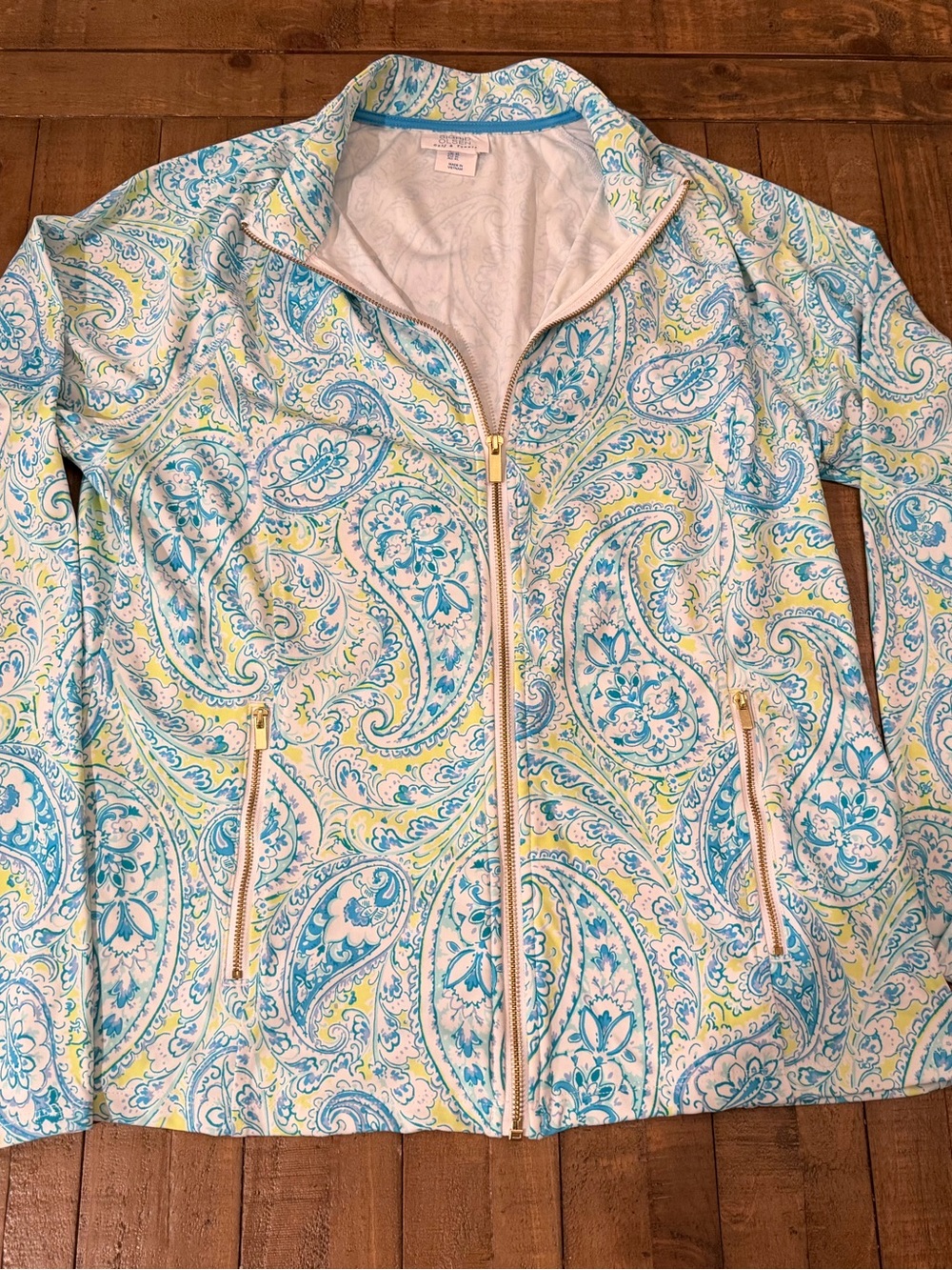 Sigrid Olsen Paisley Zip Bomber Jacket - Blue, White & Yellow
